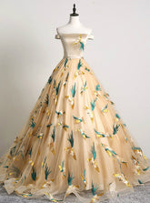 At Great Prices Champagne Gold Ball Gown Tulle Off the Sholuder Embroidery Quinceanera Dress